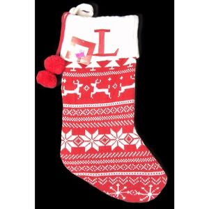 Christmas‎ Stocking Knit, Embroidery Initial Letter L, 19" x 8"